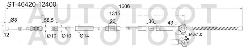 Трос ручника правый (1606, d8) -PC3165 Patron для TOYOTA COROLLA, TOYOTA COROLLA CERES, TOYOTA SPRINTER MARINO, TOYOTA COROLLA SPACIO, TOYOTA SPRINTER