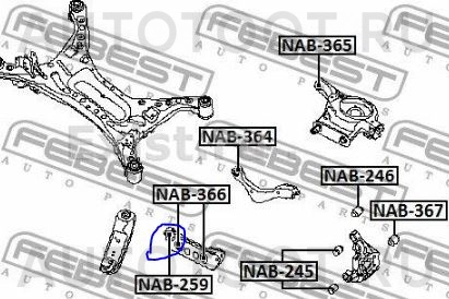 Сайлентблок заднего переднего поперечного рычага внутренний -NAB259 Febest для NISSAN TEANA