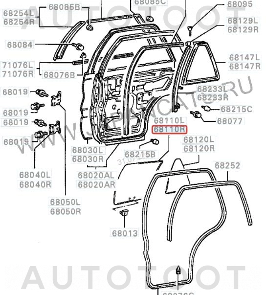 Стекло заднее правое опускное -  для MITSUBISHI LANCER