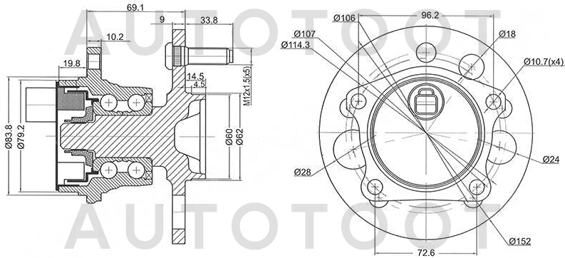 Ступица задняя -ST4245044010 Sat для TOYOTA IPSUM, TOYOTA NADIA, TOYOTA PICNIC