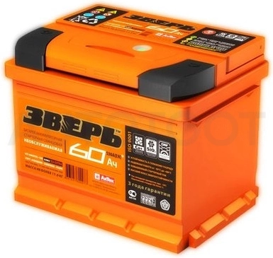 Аккумулятор ЗВЕРЬ 60Ah 600A обратная полярность(-+)
