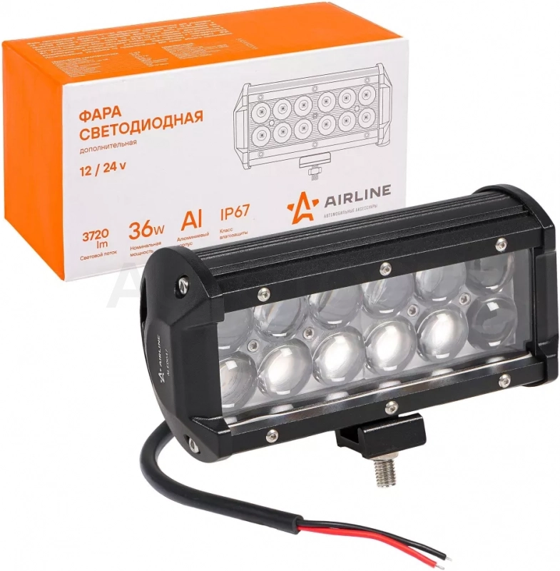 Фара (балка) светодиодная двухрядная, 12LED, направленный свет (4D линза), 36Вт, 165х78х65мм, 12/24В