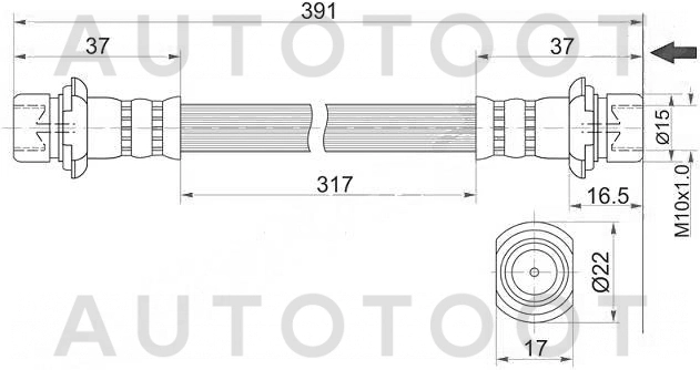 Шланг тормозной задний промежуточный 390мм с ESP -ST9094702F30 Sat для TOYOTA LAND CRUISER