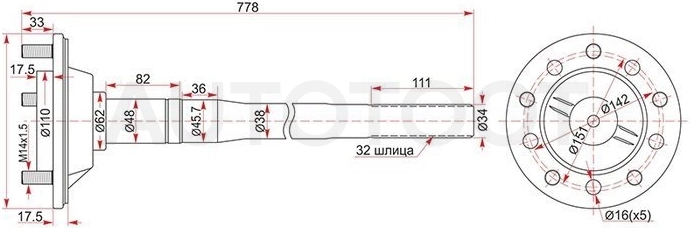 Полуось заднего моста правая (мост с блокировкой) -  для TOYOTA LAND CRUISER