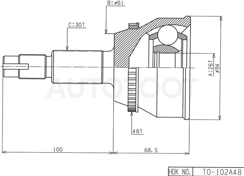 Шрус (Спереди/ Наруж) Lexus RX 03-09 / Toyota Camry 01-17 - Артикул TO102A48 - Производитель Hdk - Фото, Отзывы, Цены