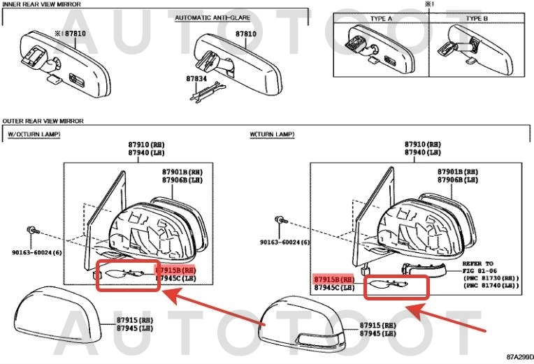 Заглушка зеркала правая 8791542090 -  для TOYOTA RAV4