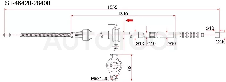 Трос ручника TY TownAce Noah 2WD CR4#/SR4# 98-, - RH