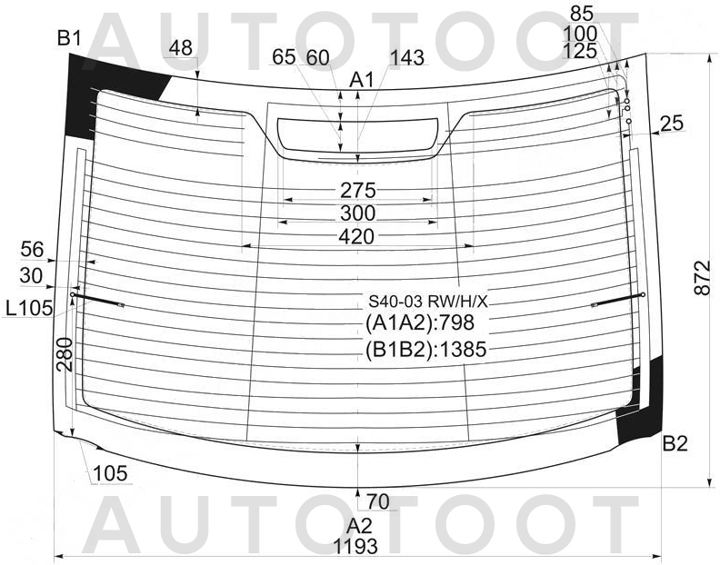 Стекло заднее с обогревом -  для VOLVO S40