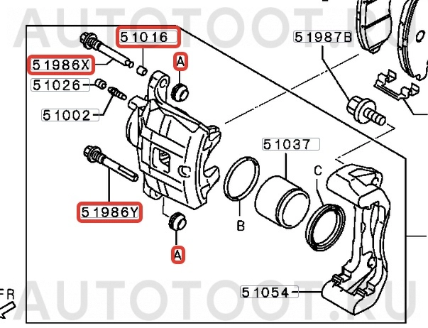 Ремкомплект направляющих переднего суппорта -BR1357 Zekkert для MITSUBISHI LANCER, MITSUBISHI COLT, MITSUBISHI OUTLANDER, MITSUBISHI PAJERO, MITSUBISHI ASX