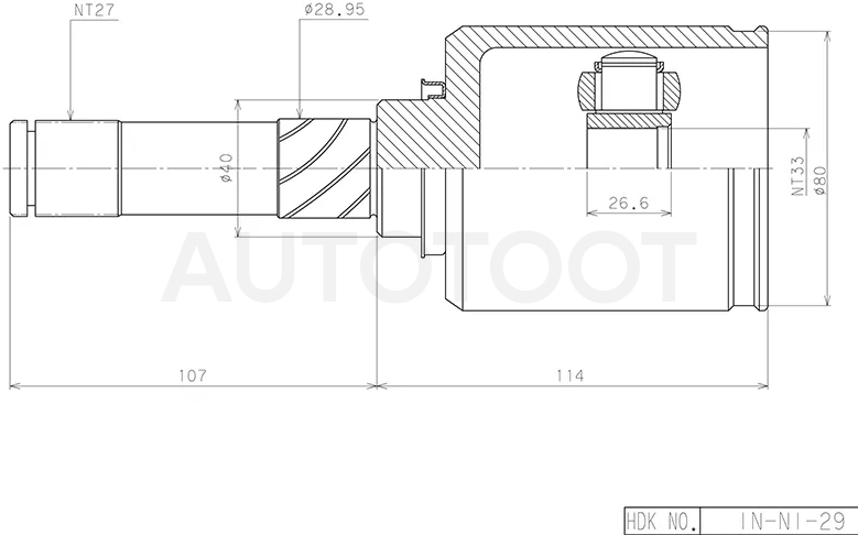 Шрус (Спереди/ Слева/ Внутр) Nissan Qashqai 06-13 / X-Trail 07-15 / Dualis 07-14 / Qashqai+2 08-14 / Renault Koleos 08-16