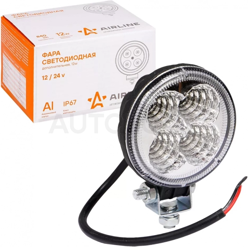 Фара светодиод. круглая, 4LED, рассеянный свет, 12Вт, 83х83х51мм, 12/24В, PLUS - Артикул ALED002 - Производитель Airline - Фото, Отзывы, Цены