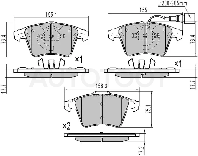 Колодки тормозные (Спереди) Volkswagen Touareg 02-10 / Transporter 03- / LADA Kalina 04-13