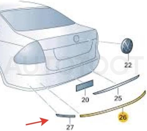 Молдинг заднего бампера левый -STVWP6087MA2 Sat для VOLKSWAGEN POLO