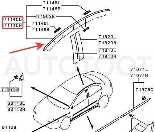 Молдинг крыши правый -  для MITSUBISHI LANCER