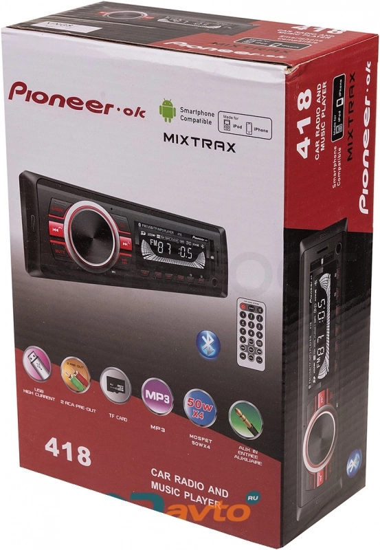 Pioneer Автомагнитола Pioneer.ok 418 с Bluetooth - Артикул 418PIONEEROK - Производитель Pioneer - Фото, Отзывы, Цены