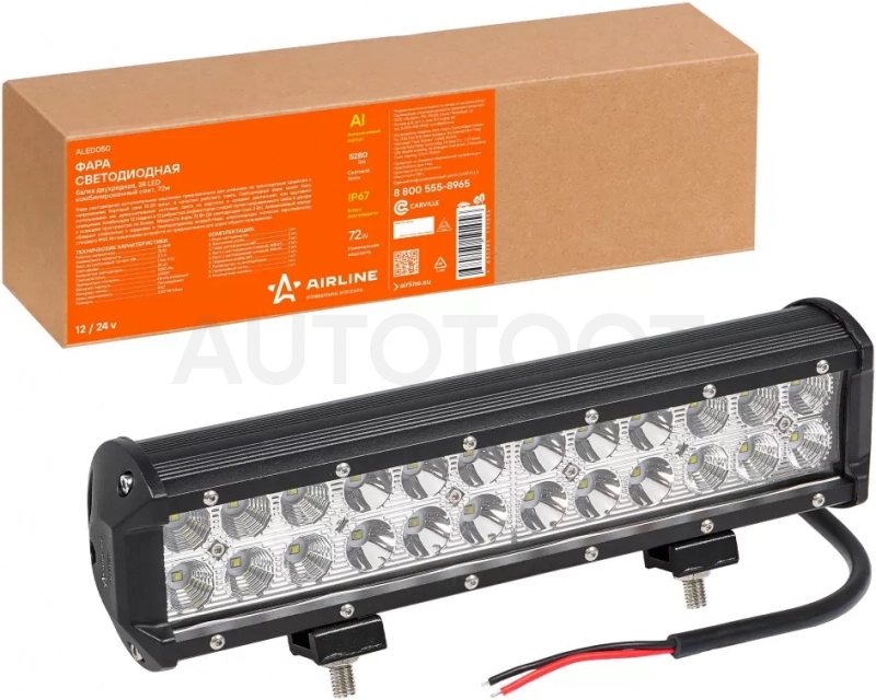 Фара (балка) светодиодная двухрядная, 24LED, комбин. свет, 72Вт, 300х78х65мм, 12/24В - Артикул ALED050 - Производитель Airline - Фото, Отзывы, Цены