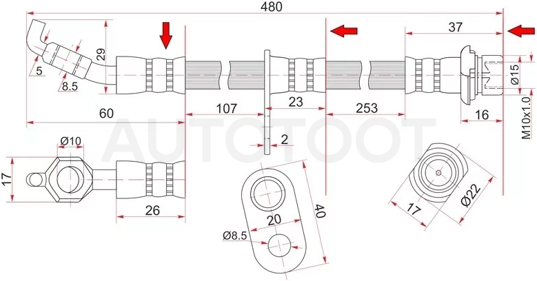 Шланг тормозной перед (Таиланд) TOYOTA COROLLA/SPRINTER/LVN/CRE/TRN/MRN/CARIB/SPACIO 92-01 LH=RH