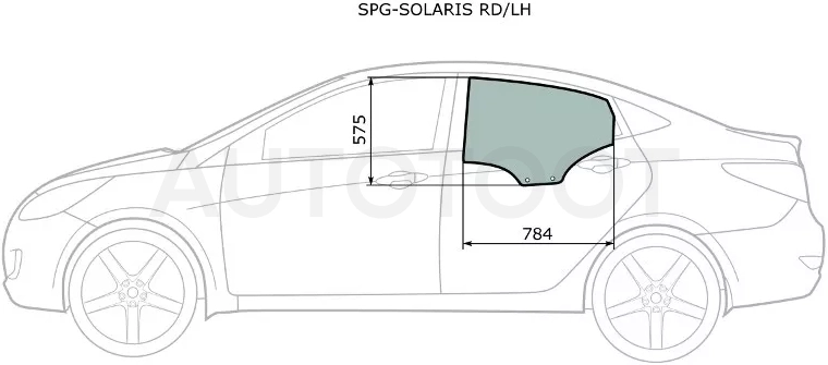 Стекло боковое опускное (Сзади/ Слева/ Цвет зеленый) Hyundai Solaris 10-17 / Accent 11-17