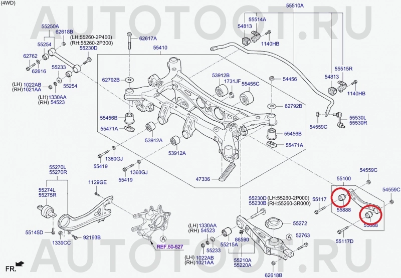 Сайлентблок заднего нижнего поперечного рычага 2wd/4wd -ST552532S100 Sat для KIA SPORTAGE, HYUNDAI IX35, KIA SORENTO