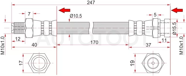 Шланг тормозной передний (Таиланд) MMC DELICA TRUCK/L200 94-99/PAJERO/MONTERO 90-96 LH=RH L=245