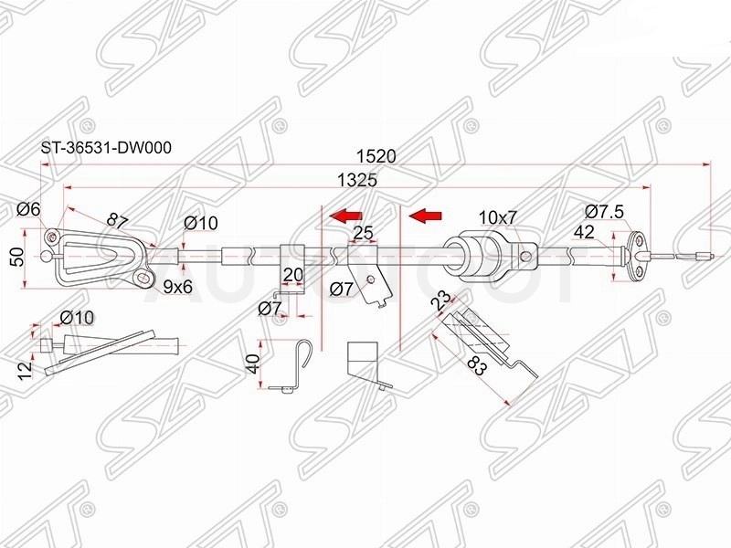 Трос ручника левый 2wd -ST36531WD000 Sat для NISSAN WINGROAD