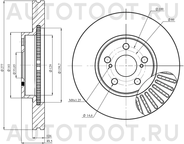 Диск тормозной (Спереди) Toyota Avensis (T250) 03-08 - Артикул HSDB0189 - Производитель Hosu - Фото, Отзывы, Цены
