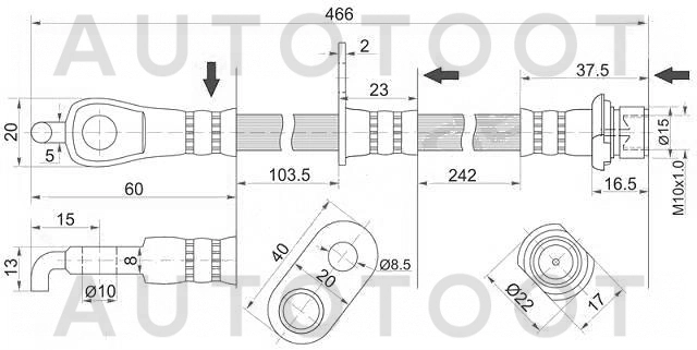 Шланг тормозной передний правый -JBH0361 Just Drive для TOYOTA LAND CRUISER