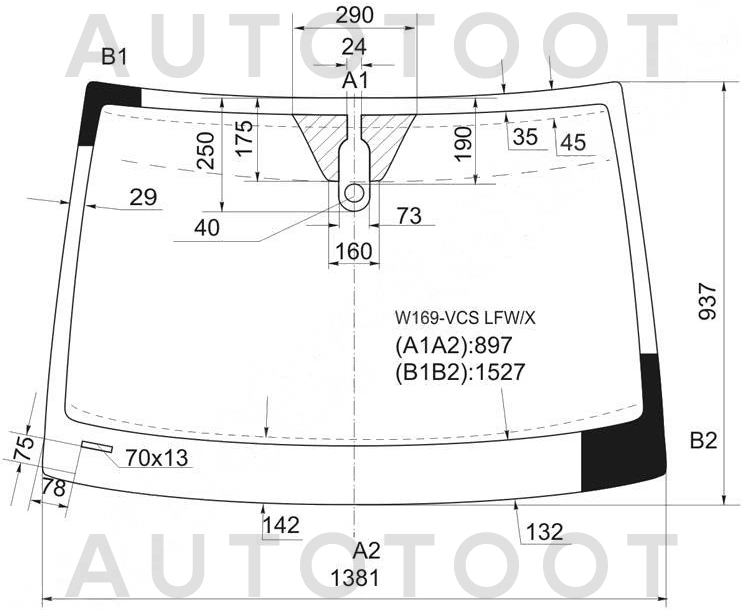 Стекло лобовое в клей -  для MERCEDES A-CLASS, MERCEDES B-CLASS