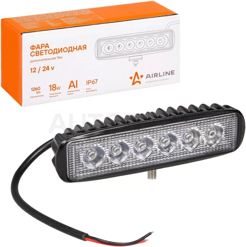 Фара светодиод. прямоугольная, 6LED, направленный свет, 18Вт, 157х42х40мм, 12/24В, PLUS - Артикул ALED004 - Производитель Airline - Фото, Отзывы, Цены