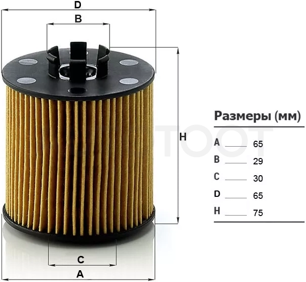 Фильтр масляный (картридж) VW TIGUAN 1,4 07-/ TOURAN 1,4 06-/ JETTA 1,4 06-10/ SKODA FABIA 1,6 07-14/OC
