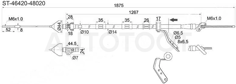 Трос ручника правый 4WD -ST4642048020 Sat для TOYOTA HARRIER, LEXUS RX300