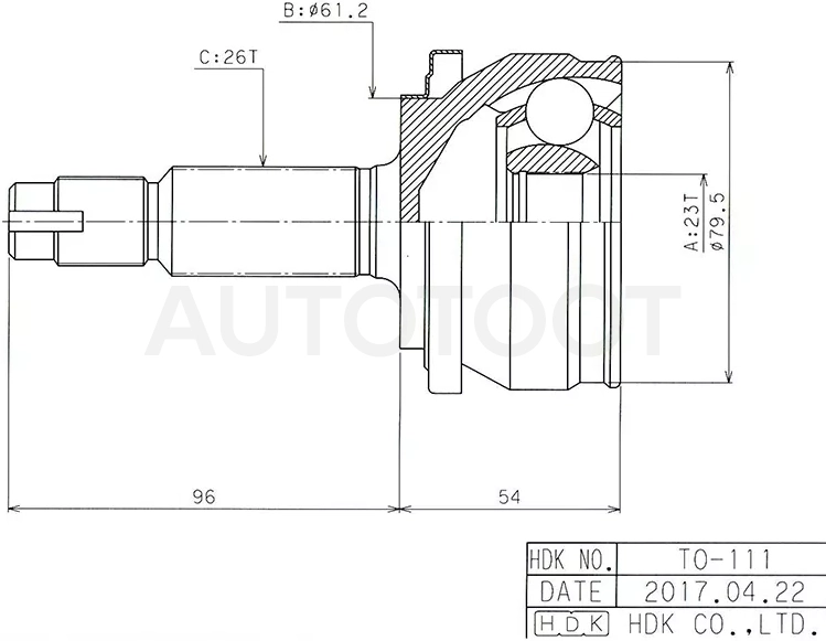 Шрус (Спереди/ Наруж) Toyota Corolla (E150) 06-13 / Auris 06-12 / Corolla USA (E150) 08-13