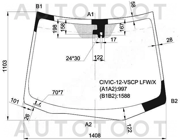 Стекло лобовое в клей (хэтчбэк) -  для HONDA CIVIC