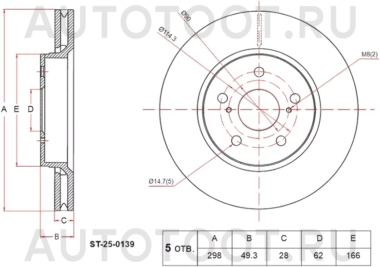 Диск тормозной (Спереди) Toyota C-HR 16-23 - Артикул ST250139 - Производитель Sat - Фото, Отзывы, Цены