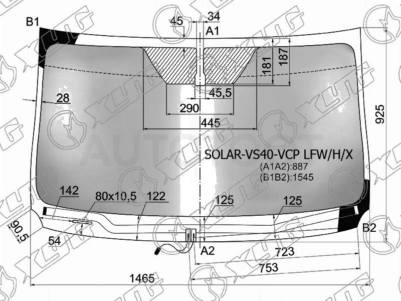 Стекло лобовое атермальное с обогревом щеток в клей TOYOTA RAV4 #C4# 13- (Solar-X защита от ультраф