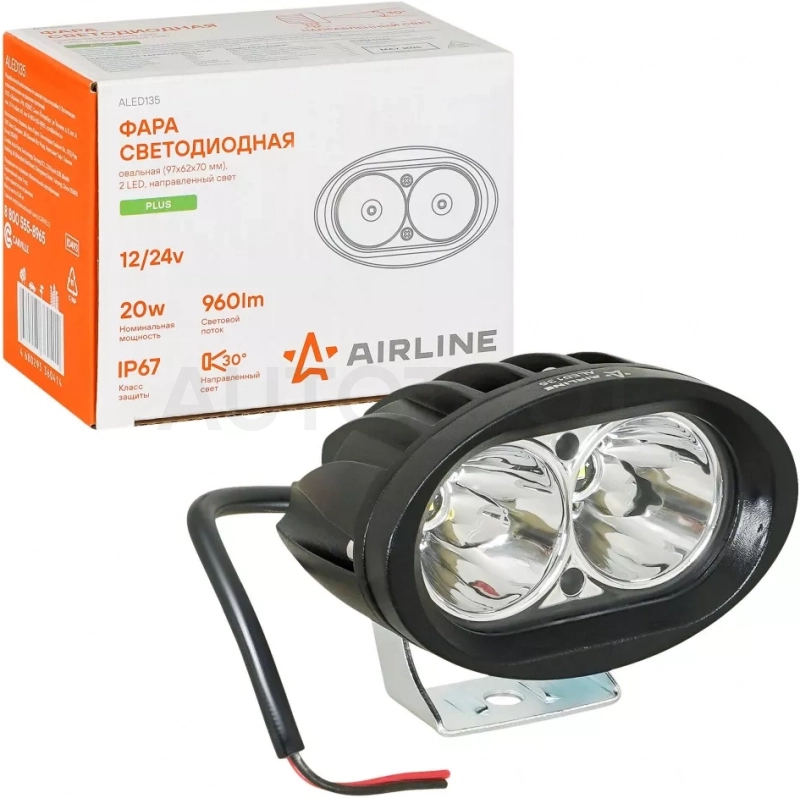 Фара светодиод. овальная, 2LED, направлен. свет, 20Вт, 97x62x70мм, 12/24В, PLUS - Артикул ALED135 - Производитель Airline - Фото, Отзывы, Цены