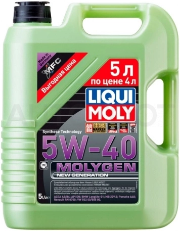 5W-40 Масло моторное синтетическое "Molygen New Generation ", 5л - Артикул 39023 - Производитель Liqui Moly - Фото, Отзывы, Цены