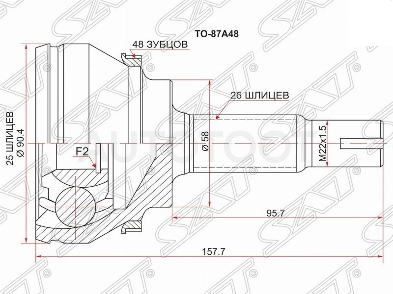 Шрус наружный 26/25 ABS -CV16116 Fenox для TOYOTA AVENSIS
