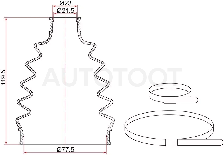 Пыльник шрус наружный FORD FOCUS III CB8 11-14/DAEWOO WINSTORM 07-/MITSUBISHI AIRTREK CU#W 4G63T/LANCER CS#A (2 хомута. резина)