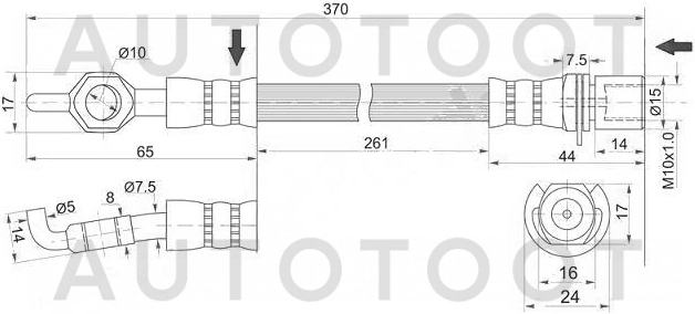 Шланг тормозной передний левый=правый -ST9094702972 Sat для TOYOTA CROWN, LEXUS GS300