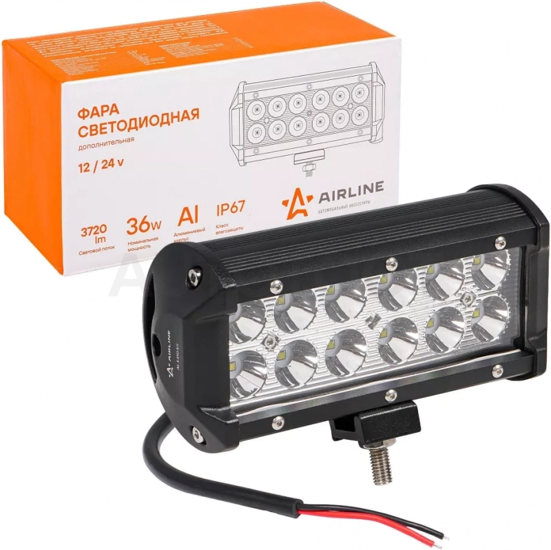 Фара (балка) светодиодная двухрядная, 12LED, направленный свет, 36Вт, 165х78х65мм, 12/24В - Артикул ALED045 - Производитель Airline - Фото, Отзывы, Цены