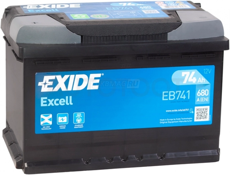 Аккумулятор EXIDE 74Ah 680A прямая полярность(+-)