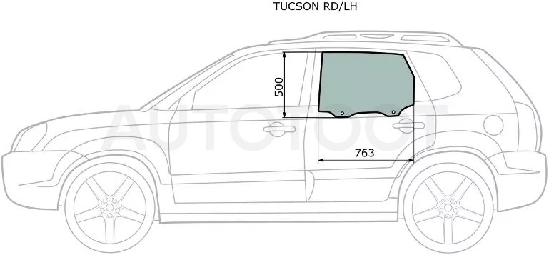 Стекло боковое опускное (Сзади/ Слева/ Цвет зеленый) Hyundai Tucson 04-09 - Артикул TUCSONRDLH - Производитель Xyg - Фото, Отзывы, Цены