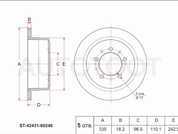 Диск тормозной (Зад) Toyota Land Cruiser (J100) 98-07