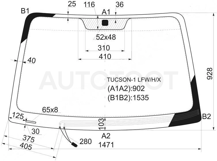 Стекло лобовое с обогревом щеток в клей -  для HYUNDAI TUCSON