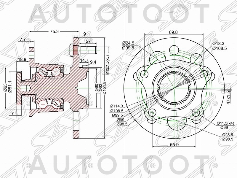 Ступица задняя с абс 2WD -ST4245033010 Sat для LEXUS RX300, TOYOTA CAMRY