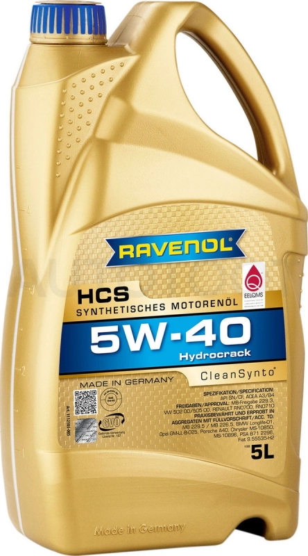 5W-40 Моторное масло RAVENOL HCS 5л синтетика