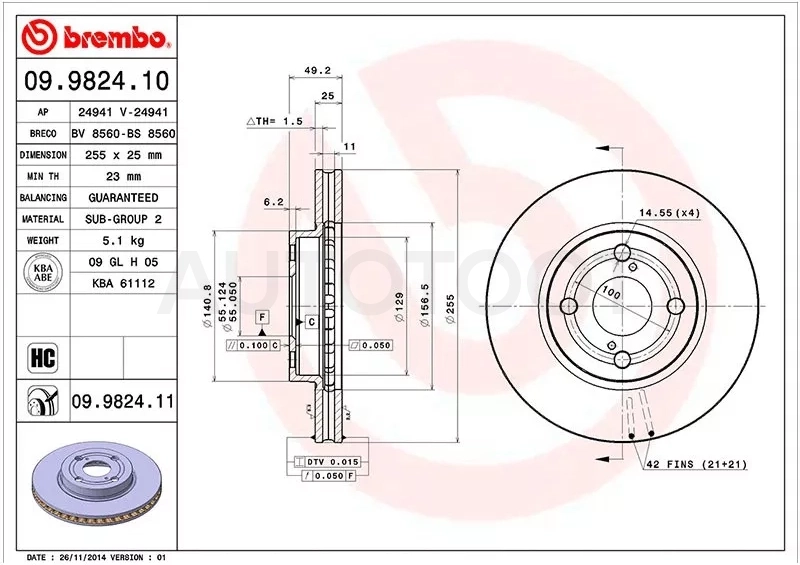Диск тормозной (Спереди) Toyota Corolla (E120) 00-07 / Corolla Fielder 00-06