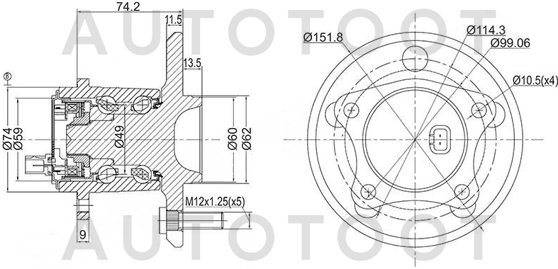 Ступица задняя левая 2WD -ST4246006010 Sat для TOYOTA CAMRY, LEXUS ES350