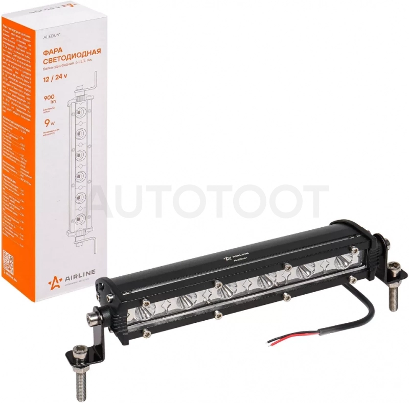 Фара (балка) светодиодная однорядная, 6LED, направленный свет, 9Вт, 186x30x47мм, 12/24В